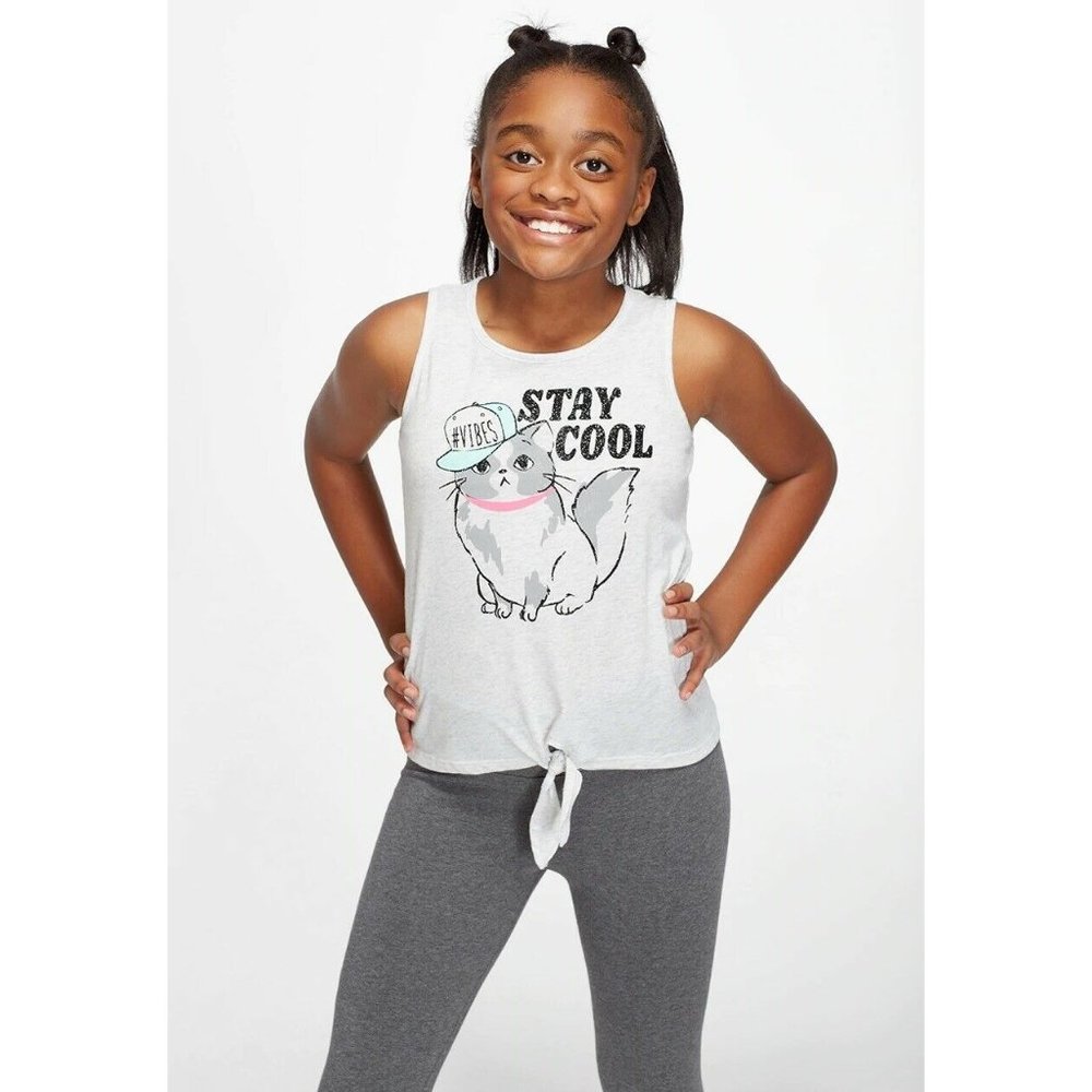Justice Girls Size 8 Gray Grey Cat Tie Knot Shirt